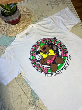 Vintage 1990 Bison Athletic Club Winnipeg Graphic Tee Shirt